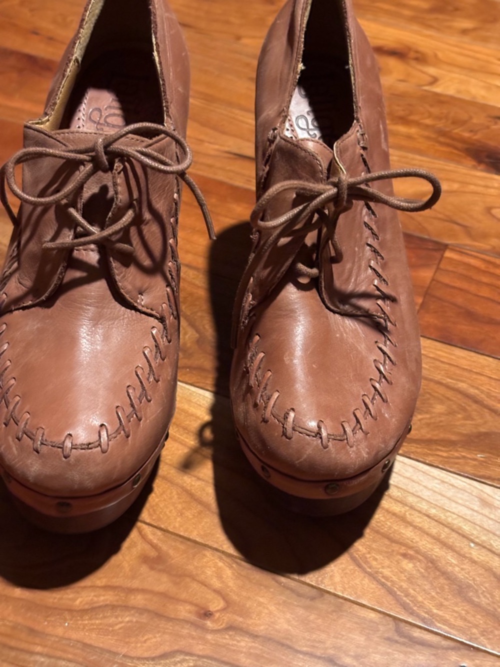 Anthropology Latigo Brown Leather Lace-Up Platform Block Heels - Picture 2 of 8